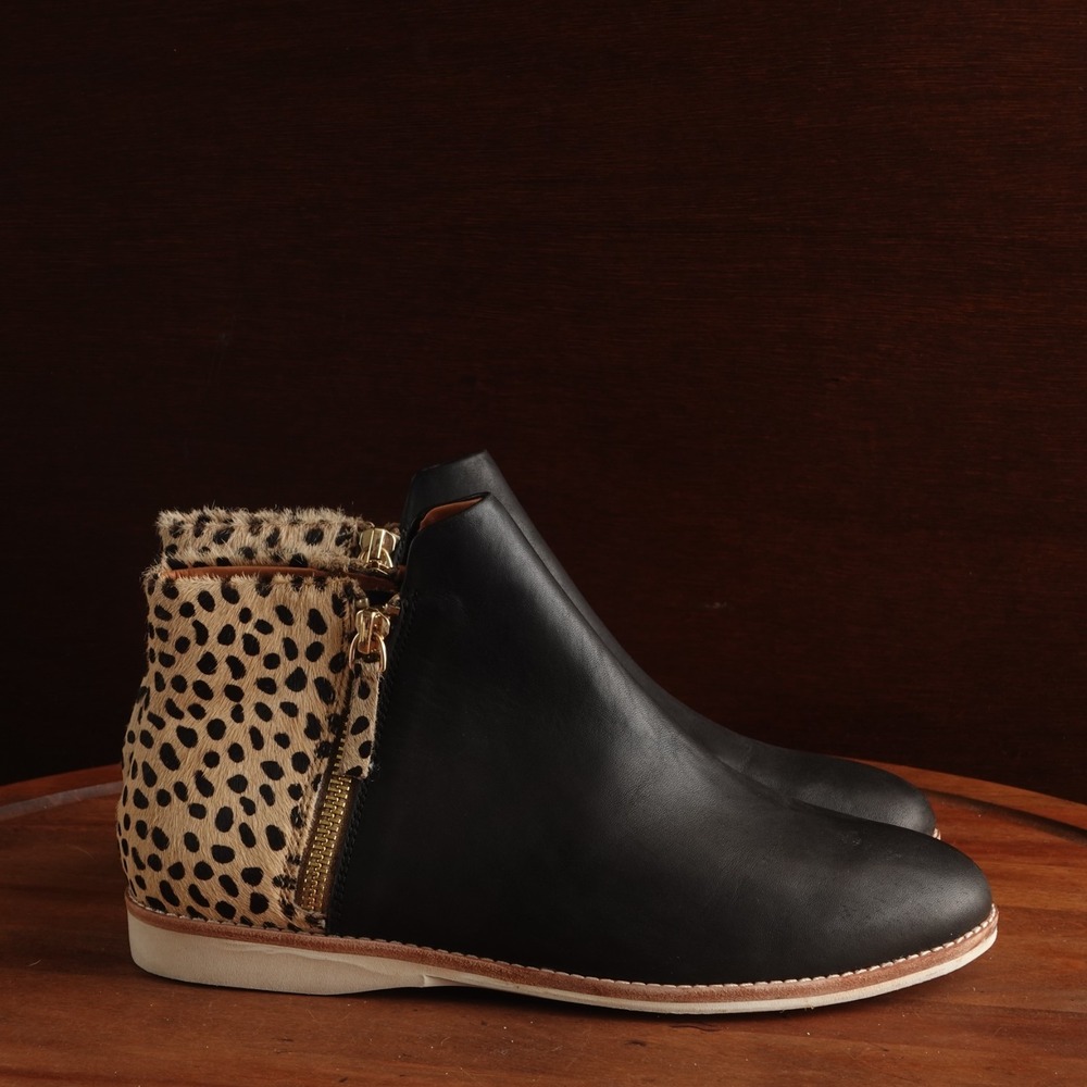Rollie Ankle Boots WMS SZ EU 37 US 6 BLK Cheetah Print Leather Calf Hair Modern